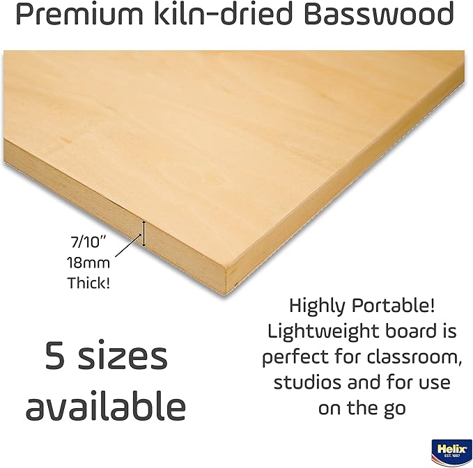 Helix - Wooden Lightweight Drawing Board - 20 x 26 Inch - Plain Edge - Drafting, Art, Sketching and Tracing