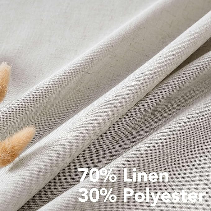 H.VERSAILTEX Living Room Linen Curtains - Semi Sheer, Nickel Grommet, Energy Saving, Light Filtering Window Treatments - Pale Oak, 2 Panels, 52 x 63 Inch