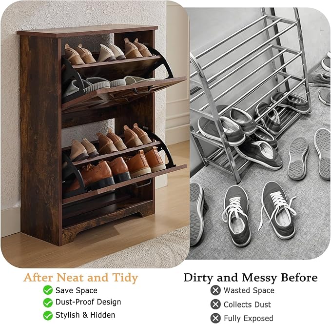 Shoe Storage Cabinet with Bench, Farmhouse Shoe Organizer with Barn Door Design, Space-Saving Hidden Narrow Shoe Rack Cabinet for Entryway, Hallway & Foyer，White