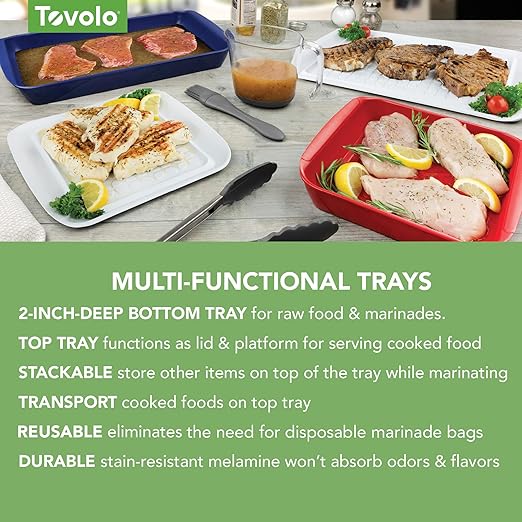 Tovolo Marinade Container with Lid, Small (Red/White)- BBQ Prep Tub & Marinating Container with Lid for Kitchen, Grill, Meal Prep, Smoker, Griddle, & Barbeque - Dishwasher-Safe Melamine Marinade Tray