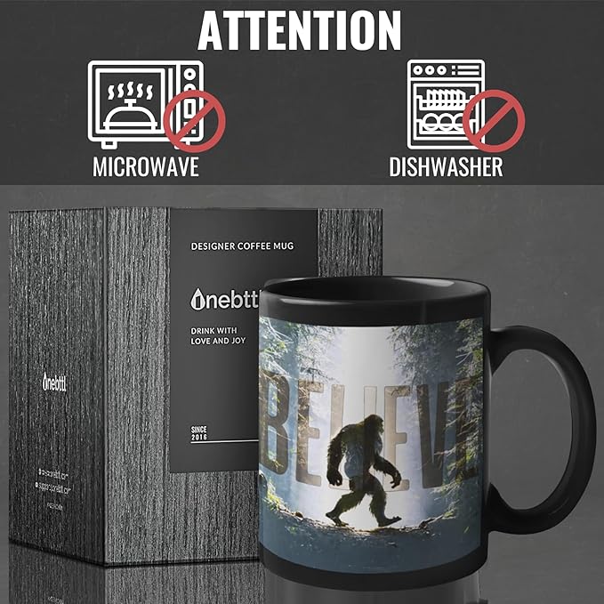 Onebttl Bigfoot Gifts for Men, Sasquatch Heat Sensitive Coffee Mug, Ceramic Color Changing Mug, Perfect for Bigfoot Believers