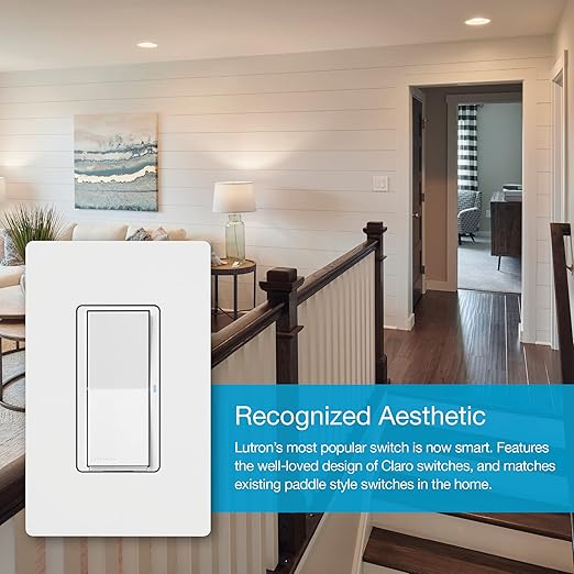 Lutron Claro Smart Light Switch for Caseta Lighting, for LED Lights, Fans, 5 Amp, Single-Pole/3-Way, Neutral Required, DVRF-5NSS-WH-9, White, 9 Pack