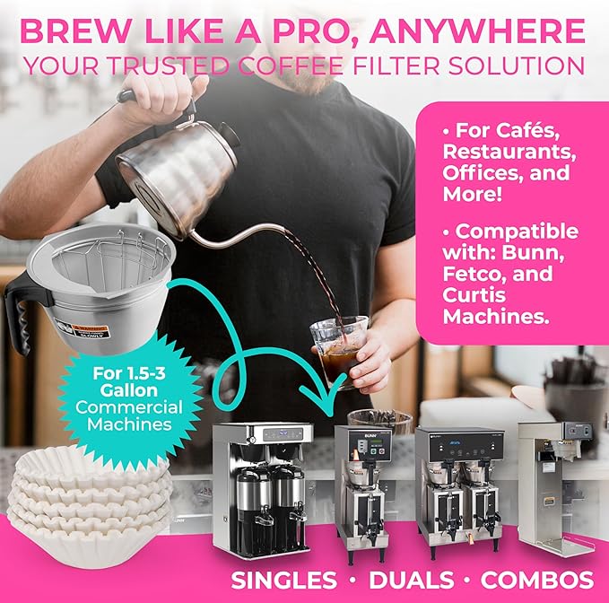 Katy's Extra Large Coffee Filters (12.5” x 4.5” Inch) Fits 1.5 to 3 Gallon Commercial Machines - Premium Quality, Tall & Wide, No Coffee Ground Overflow - Made for Restaurants & Cafes (Bulk Pack)