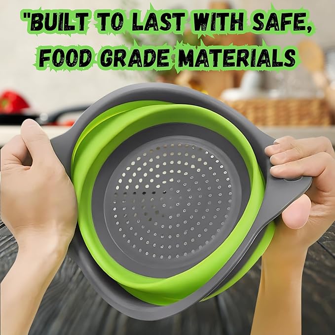 Collapsible Colander Set,Premium Food Grade Silicone Folding Strainers with Handles Space Saving Colanders for Draining Pasta,Vegetables & Fruits,Ideal for Kitchen & Travel (3pc)