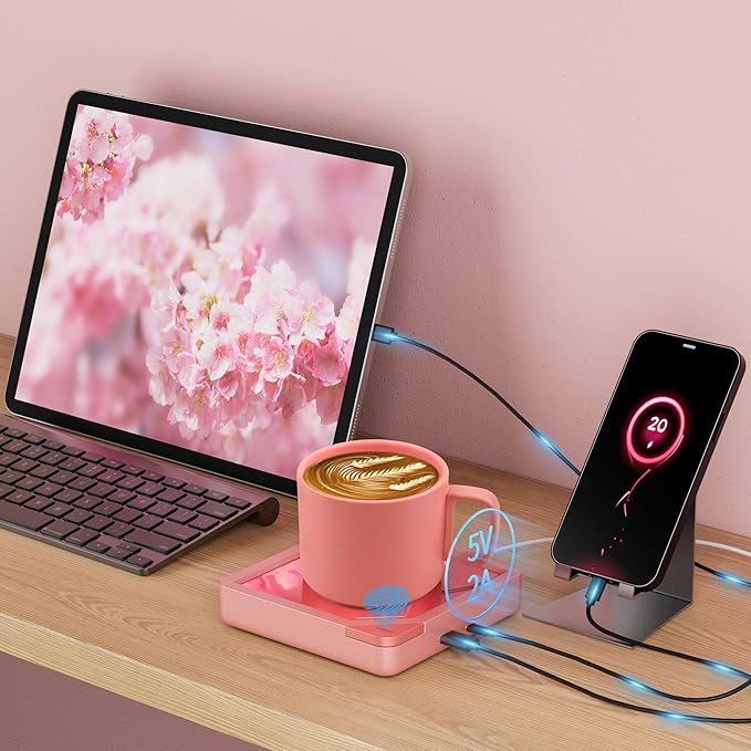 yolin Coffee Mug Warmer Dual USB: Cup Warmer for Desk Office Use Electric Beverage Warmer with Auto Shut Off After 8 Hours Coffee Warmer Plate for Cocoa Tea Water Milk, with Cup