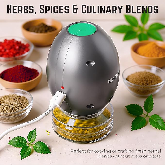 Mamba Whip Electric Herb Grinder. USB Rechargeable Portable One Handed Large Grinder and Spice Mill - Metal Gray