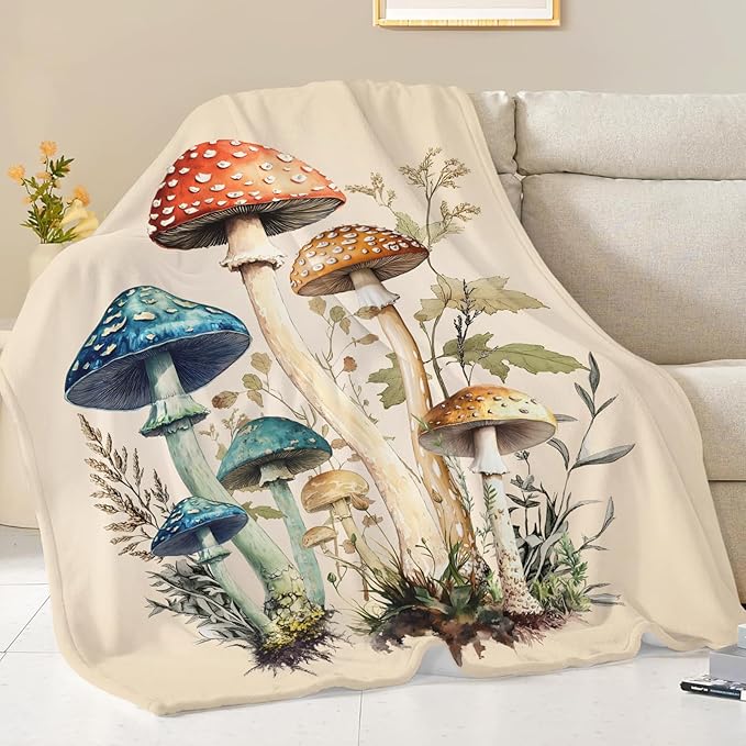 Mushroom Blanket Gifts for Girls Women Mushroom Throw Blankets Cozy Plush Fleece Flannel Fuzzy for Bedroom Living Decor 50"X40"