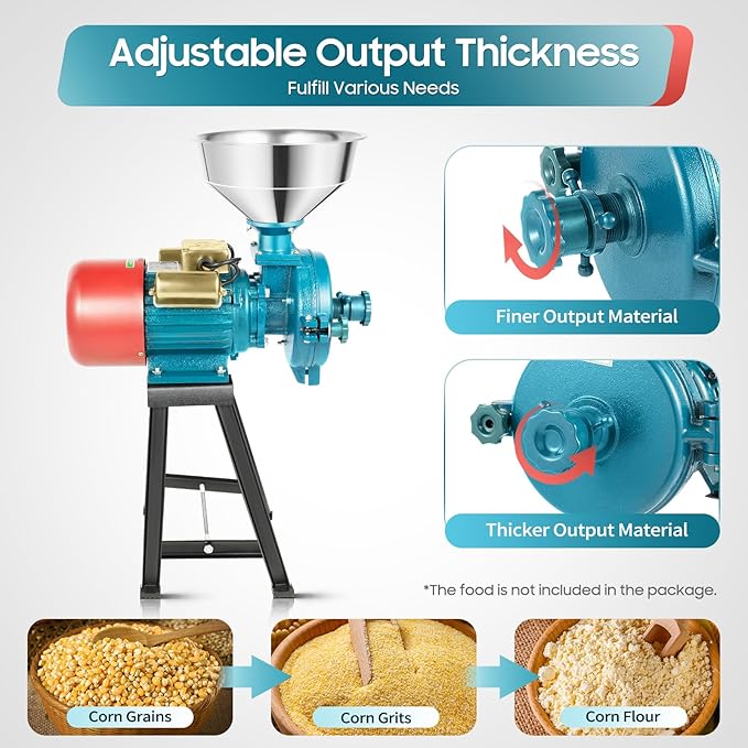Electric Grain Mill Grinder, 2200W 110V Dry Corn Mill Grinders, Commercial Corn Grinding Machine w/Funnel & Adjustable Thickness, Rice Cereals Corn Feed Flour Coffee Wheat Mill