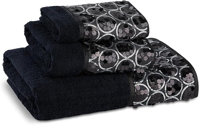 Zahari Home Sinatra Modern Bathroom Towel Set - 3 Piece Luxury Contemporary Decor Bling Black Bath Towel Sets Soft, Plush and Highly Absorbent