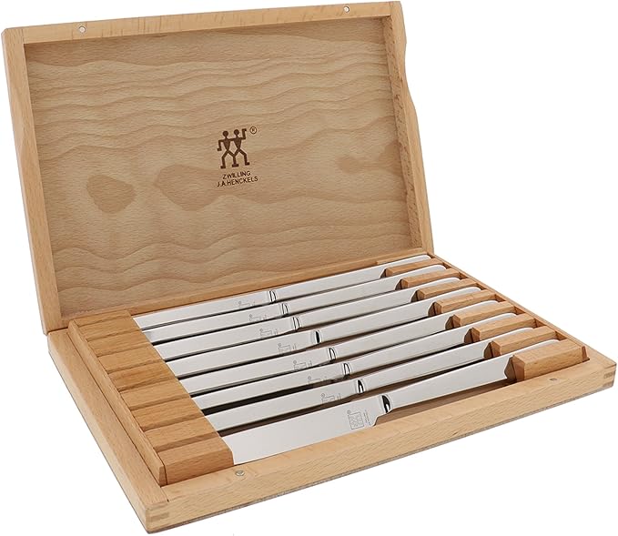 ZWILLING Contemporary Steak Knife Set of 8, Oval handle, Stainless Steel, with 12" x 10" case