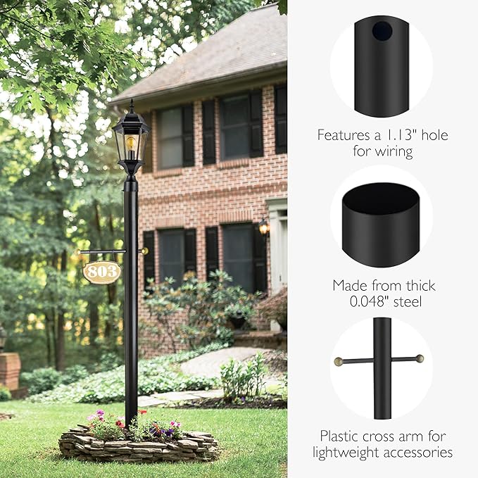 Design House Oak Creek Outdoor Post Light Fixture, Exterior Lamp Post Light, Black, Clear Glass, Includes Lamp Post, Cross Arm, 9.38 in W x 21.63 in H, 589853