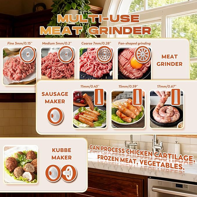 CGOLDENWALL Meat Grinder, 1.36HP Electric Meat Grinding, Heavy Duty Stainless Steel Meat Mincer & Sausage Stuffer with 5-Speed for Effortless Meat & Bone Processing, Home Kitchen & Commercial Use