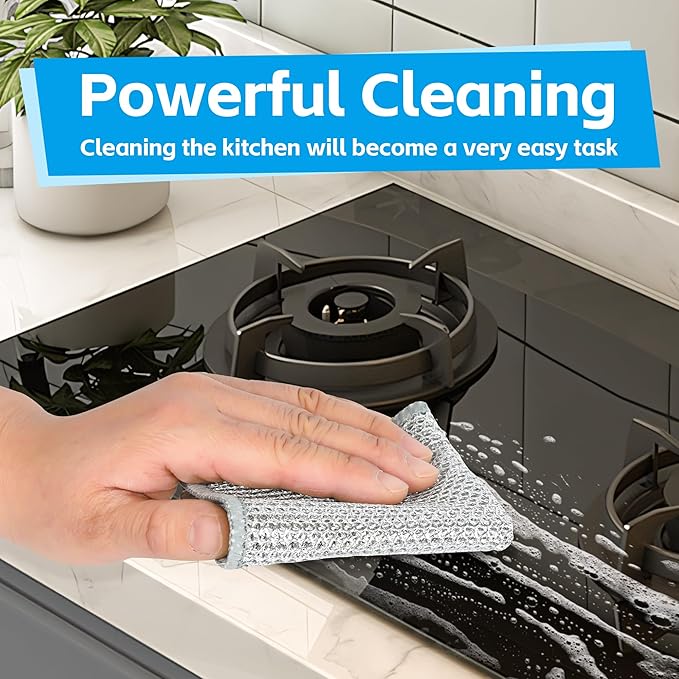 6Pack Multipurpose Wire Dishwashing Rags, Upgrade Non Scratch Wire Dishcloth, for Wet and Dry Use, Reusable Metal Microfiber Cleaning Cloths for Home/Kitchen/Stove