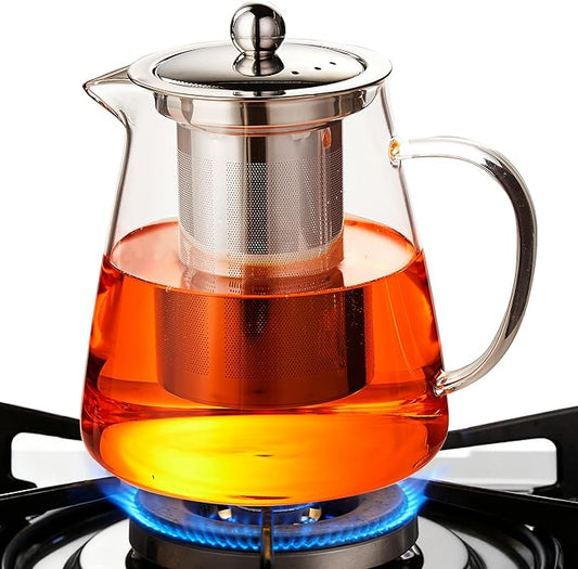 Glass Teapot (32oz/950ml) MJZQCD with Removable Stainless Steel Infuser,Glass Tea Pot transparent Stovetop tea Kettle,Blooming and Loose Leaf Tea Maker,Microwave & Dishwasher Safe