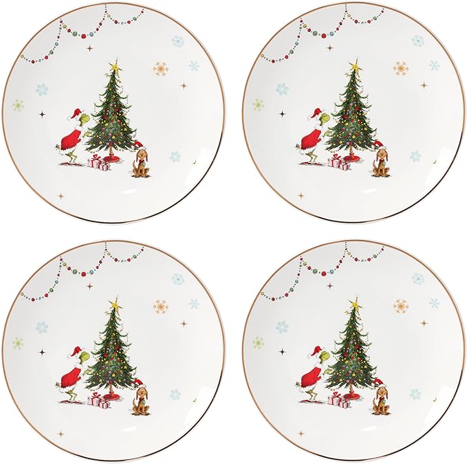 Lenox 895052 Merry Grinchmas Dinner Plates, Set Of 4, Green, 10.75', Christmas Drinkware, Holiday Hosting