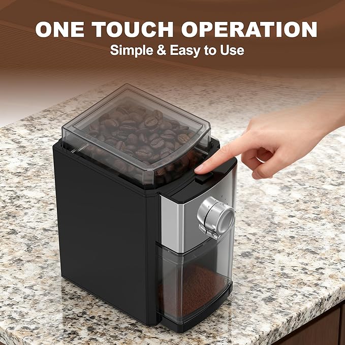 Electric Coffee Grinder, Conical Burr Grinder with 17 Precise Settings, 10oz Capacity, Quiet Operation, Automatic Shut-Off for Espresso, French Press, Cold Brew & Drip Coffee