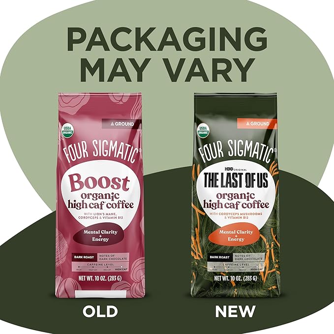 Four Sigmatic Focus Max High Caffeine Cordyceps Coffee | Organic Dark Roast High Caffeine Ground Coffee with Cordyceps, Lion's Mane and B12 | Energy Booster Without the Jitters | 10oz Bag