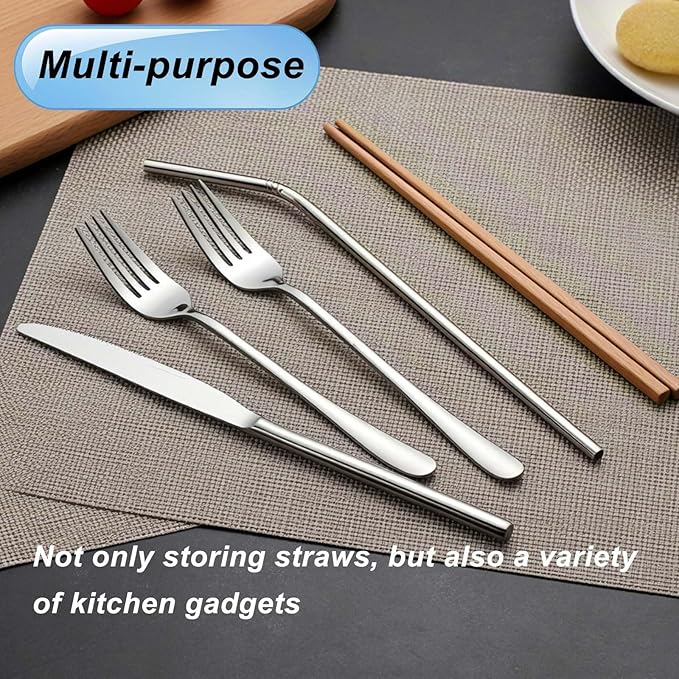 White Adhesive Straw Organizer for Cabinet, 5-Section Kitchen Utensil Holder for Long & Short Straws, Spoons, Forks, Inside Door Mount Storage Stick on Refrigerator Microwave Sides Tiled Wall Surfaces