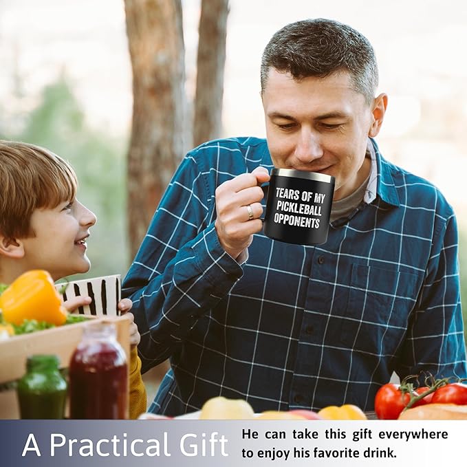 Pickleball Gifts for Women - Gifts for Pickleball Lovers, Women, Mom, Grandma, Girlfriend, Wife, Her - Tears of My Opponents Gift - 14 Oz Black Stainless Steel Coffee Mug with Lid