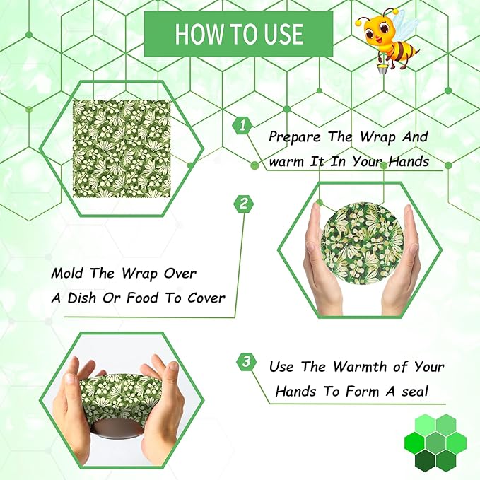Reusable Beeswax Wrap, 4 Pack Eco-Friendly Beeswax Wraps For Food, Organic, Sustainable, Biodegradable, Zero Waste, Plastic-Free Food Storage (Flowers and Leaves)