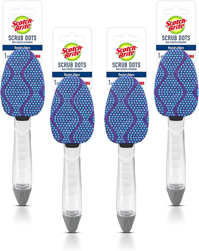 Scotch-Brite Scrub Dots Non-Scratch Dishwand, 4-Pack (4 Dishwands), Soap-Dispensing Kitchen Scrubbers, Fits All Refills