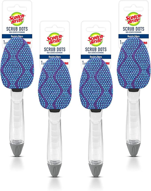 Scotch-Brite Scrub Dots Non-Scratch Dishwand, 4-Pack (4 Dishwands), Soap-Dispensing Kitchen Scrubbers, Fits All Refills