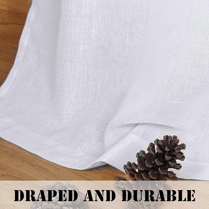 Linen Curtains Elegant Natural Linen Blended Curtains Energy Efficient Light Filtering / Rod Pocket Window Treatments Panels / Drapes for Livingroom (Set of 2, White, 52 inch W X 72 inch L)