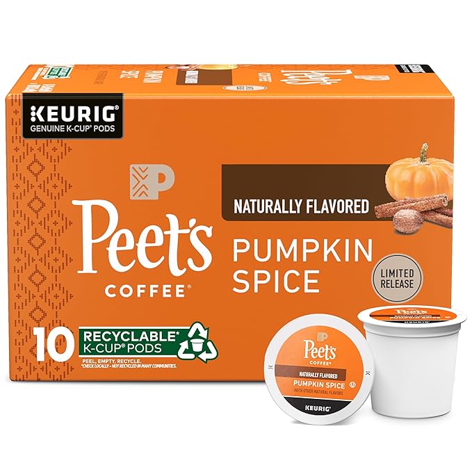 Peet's Coffee, Flavored Light Roast Keurig K-Cup Pods - Pumpkin Spice 10 Count (1 Box of 10 K-Cup Pods)