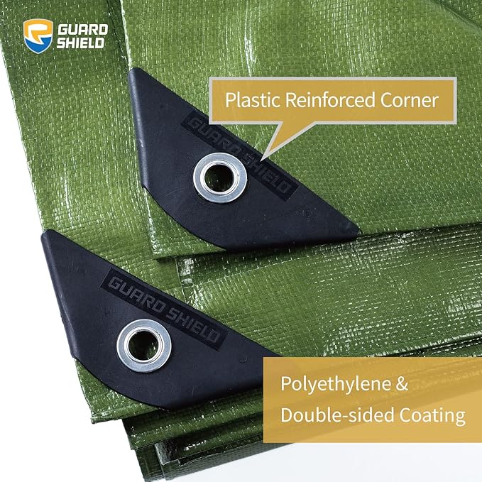 GUARD SHIELD Heavy Duty Tarp 16x20 Feet Green Multi Purpose Thick Waterproof Poly Tarp Cover 10mil