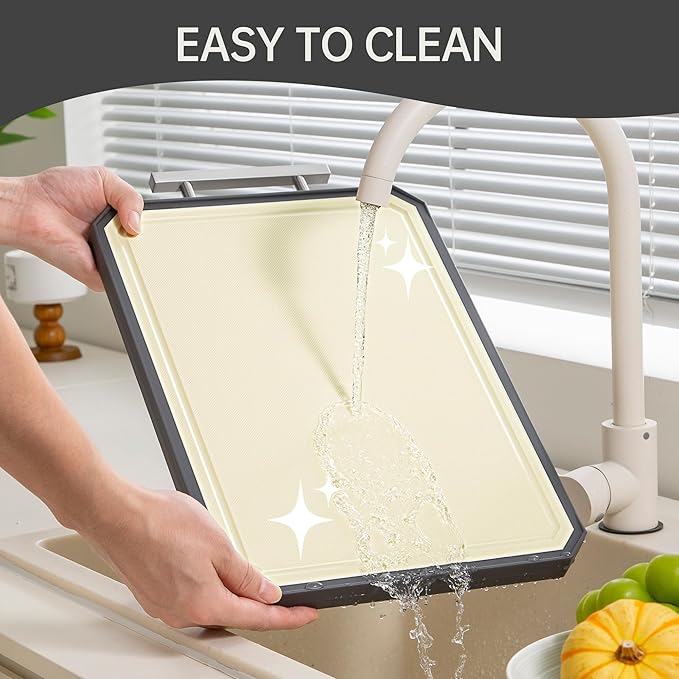Stainless Steel Cutting Board, Double Sided Stainless Steel/Wheat straw pp Cutting Boards for kitchen, Large Chopping Board with Handle for Meat and Kitchen, 16.7”×10.4”