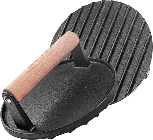 Bellemain Heavy Duty Cast Iron Smash Burger Press 7" Round Grill Press for Cooking Burgers, Bacon, Sandwiches, Steak, BBQ, Ground Beef, Meats, Sausages, and So On