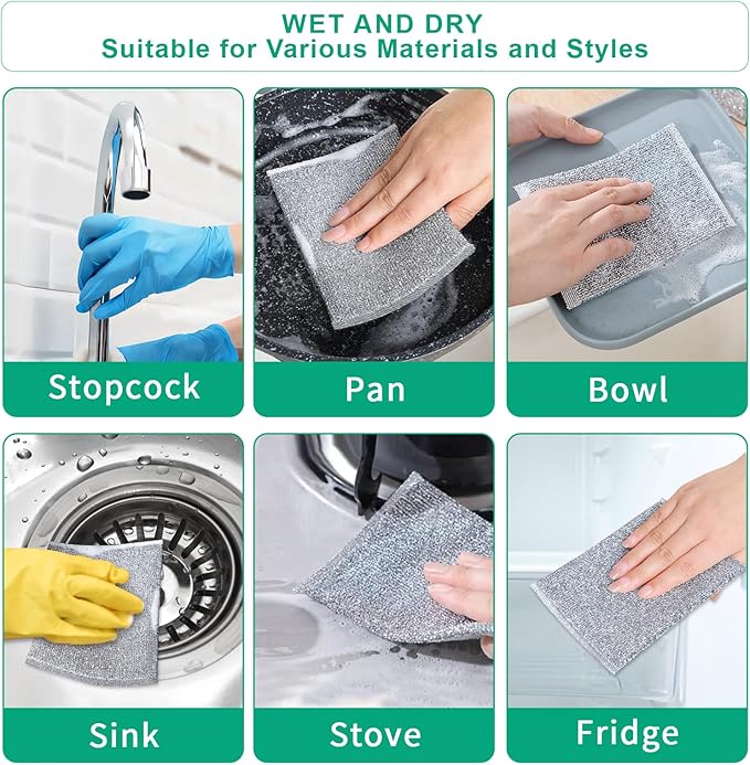 6 Pcs New Upgrade Steel Wire Dishcloth,Multipurpose Reusable Non Scratch Wire Dishcloth,Metal Dish Cloth Wet and Dry,for Kitchen Cleaning,Sinks, Dishes,Stove Top