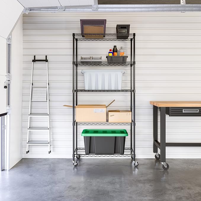 Seville Classics UltraDurable Heavy Duty NSF Solid Steel Wire Rack Storage Unit, Organizer for Garage, Warehouse, Office, Restaurant, Classroom, Kitchen, Black, 5-Tier Shelving, 36" W x 18" D