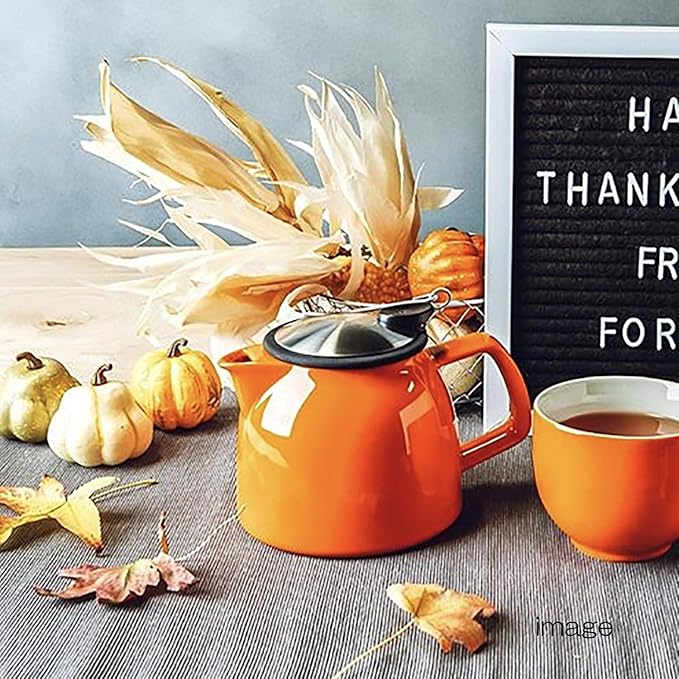 FORLIFE Bell Ceramic Teapot with Basket Infuser, 16-Ounce/470ml, Carrot