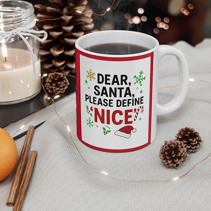 Christmas Naughty and Nice Coffee Cup Mug. Santa Funny Holiday Wine Lover
