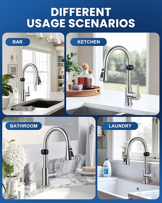 Touchless Kitchen Faucet Motion Sensor - Activated Smart Hands Free Kitchen Faucets with Pull Down Sprayer Single Handle Kitchen Sink Faucet,Brushed Nickel