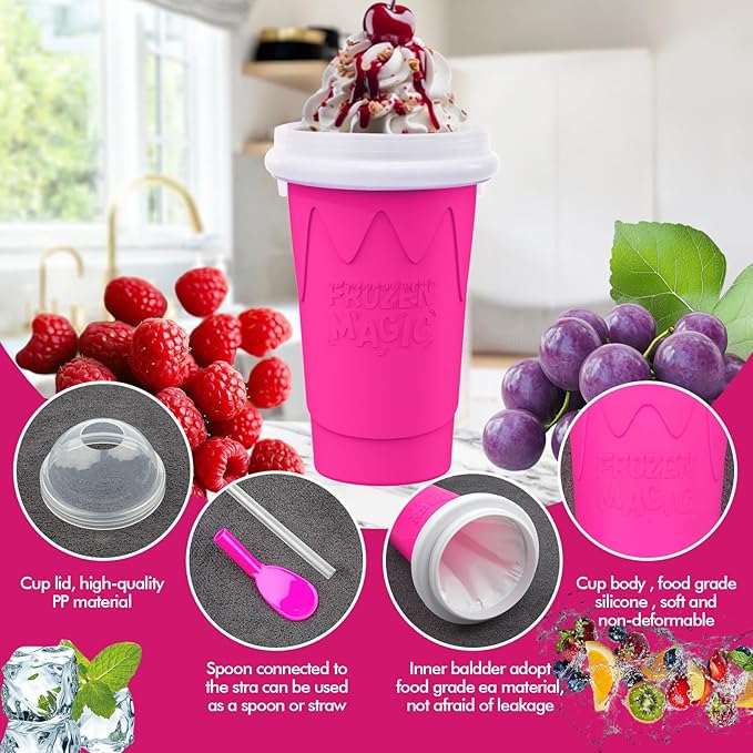 2PCS Slushie Maker Cup-500ml DIY Magic Quick Frozen Smoothies Cups for Homemade Milk Shake Ice Cream Maker, Portable Cooling Cups, Double Layer Squeeze Slushy Maker Cup, Birthday Gifts for Kids Family