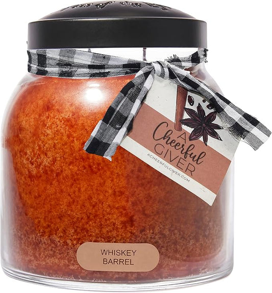 A Cheerful Giver - Whiskey Barrel - 34oz Papa Scented Candle Jar with Lid - Keepers of The Light - 155 Hours of Burn Time, Gift for Father's Day, Brown