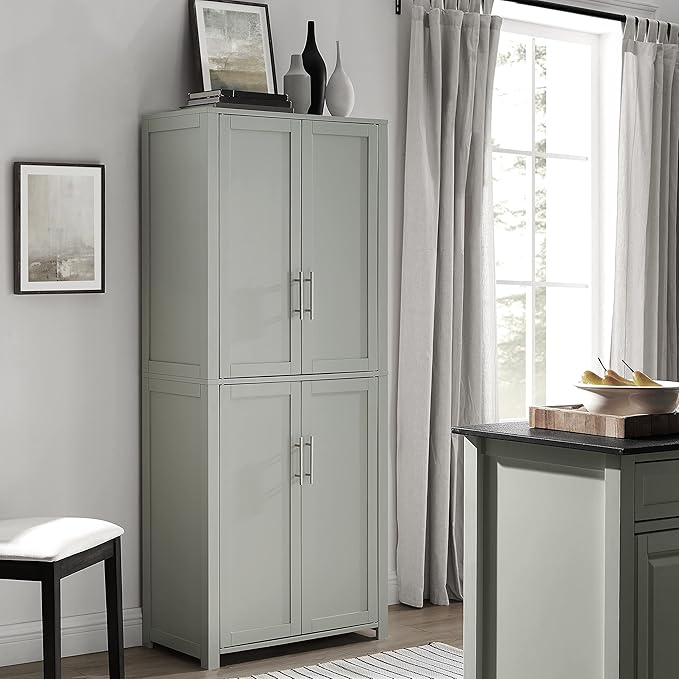 Crosley Furniture Savannah Tall Pantry Storage Cabinet with Shelves, Kitchen, Dining, or Laundry Room, Gray