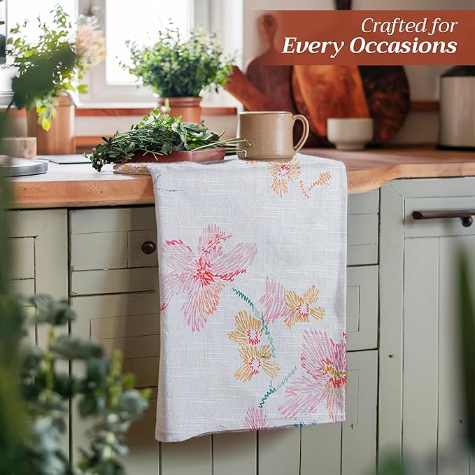 Maison d' Hermine Kitchen Towels Set of 2 100% Cotton 27.50" x 20" Reusable Cloth Tea Dish Towels Absorbent with Hanging Loop for Kitchen, Dining, Cocktail Parties Spring/Summer (Paradise Island)