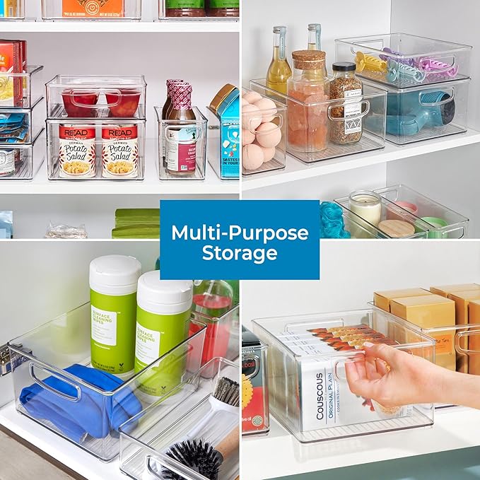 iDesign Stackable Storage Bin with Handles - Organize Pantry, Fridge, or Freezer, Clear, Made in USA