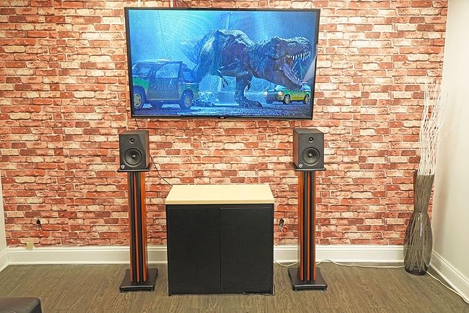 Rockville Pair SS36C 36" Classic Wood-Grain Speaker Stands, Solid MDF, 100 lb Capacity, Dual Top Plates, Isolation Pads, Brass and Rubber Spikes, Cable Management for Home Audio and Studio