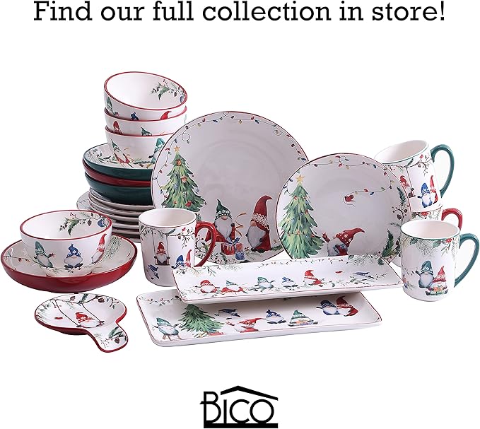 Bico Christmas Gnomes Cereal Bowls Set of 4, 29 oz Deep Ceramic Soup Bowls for Cereal, Salad, Noodles, Kitchen, Microwave and Dishwasher Safe, Gift for Housewarming and Christmas
