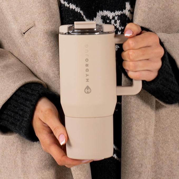 HydroJug Coffee Traveler 20 oz - Leak-Resistant, Ceramic-Lined Insulated Travel Coffee Mug for Hot or Cold Drinks with Flip Lid & Handle, Dishwasher Safe Coffee Tumbler, Dune