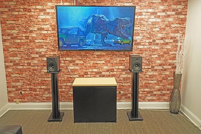 Rockville SS36B Pair Premium 36" Home Speaker Stands, 100Lbs Capacity, Black Wood Grain, Dual Top Platforms, Brass and Rubber Spikes, Isolation Pads, for Bookshelf and Surround Sound Speakers