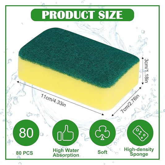 80 Pack Sponges Kitchen High Density Dish Sponges Scrub Sponge Multi-Surface Cleaning Scrubber Pad, Durable Dishwashing Sponge Bulk Cleaning Supplies for Washing Dishes, Home, Kitchen, Bathroom, Car