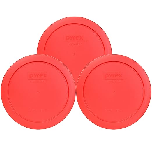Pyrex Bundle - 3 Items: 7201-PC 4-Cup Red Plastic Food Storage Lids