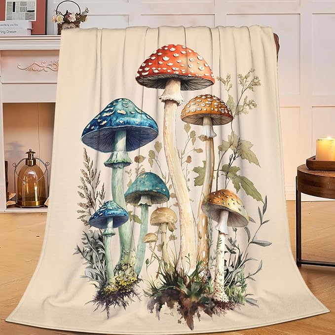 Mushroom Blanket Gifts for Girls Women Mushroom Throw Blankets Cozy Plush Fleece Flannel Fuzzy for Bedroom Living Decor 80"X60"