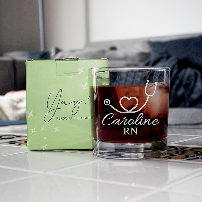 Custom Engraved Whiskey Glass - Personalized Nurse Gifts, Graduation Gift for Nurses Week Retirement Graduation Appreciation Present for School Nursing Student RN Practitioner