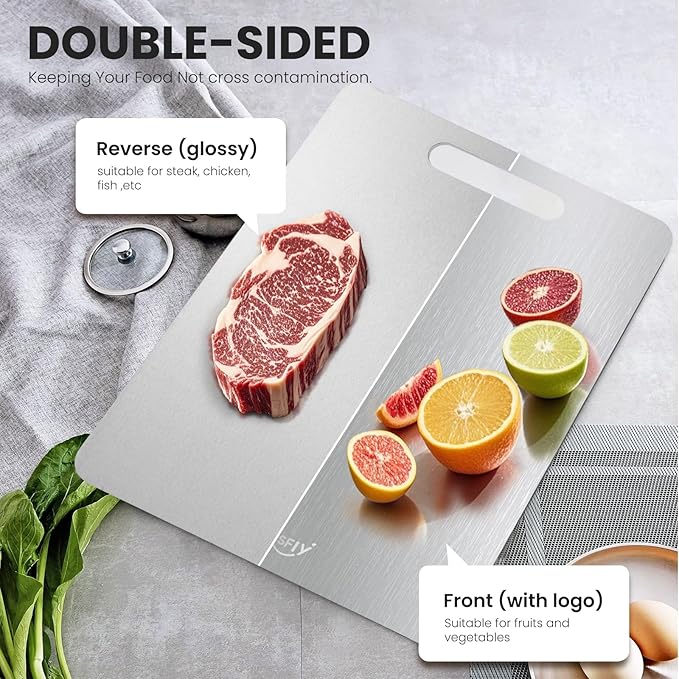 2 Pack Titanium Cutting Board,100% Pure Titanium Cutting Boards For Kitche,Easy to clean, Double-sided food-grade Cutting Board For Cutting Meats, Fruits And Vegetables (15 * 11)